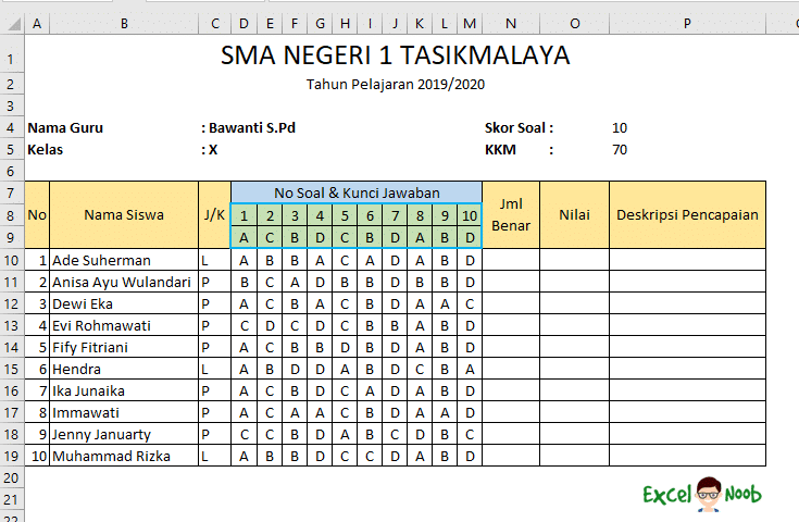 Cara Cepat Dan Mudah Koreksi Hasil Ujian Siswa Dengan Excel Excelnoob