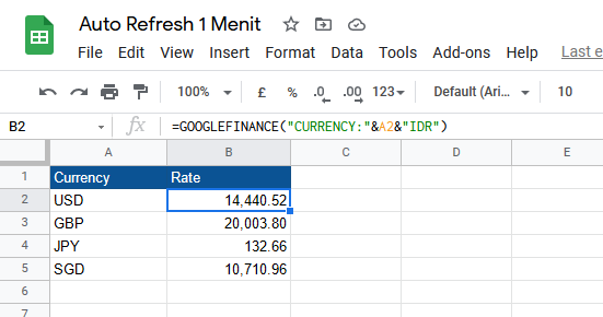 Ambil Currency Google Sheet