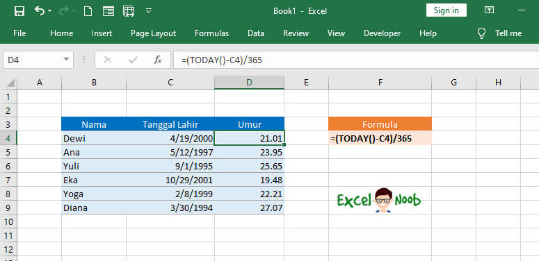 Menghitung Umur dengan Today